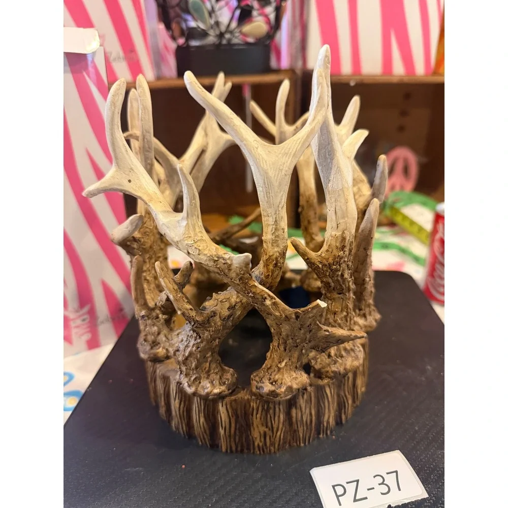 Pink Zebra Retired Rustic Faux Antler Candle Holder Centerpiece Brown
